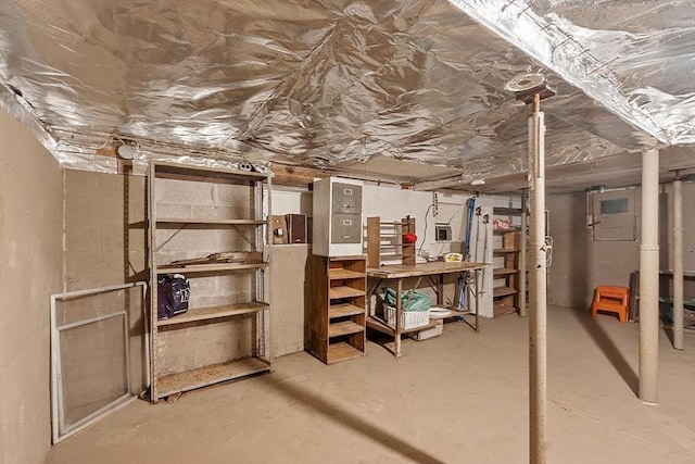 view of unfinished basement