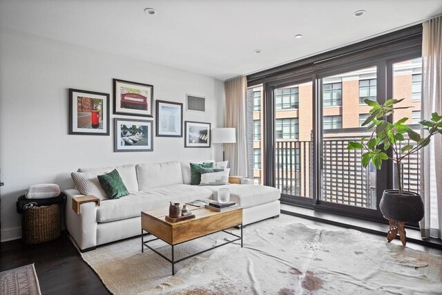 living room with hardwood / wood-style floors