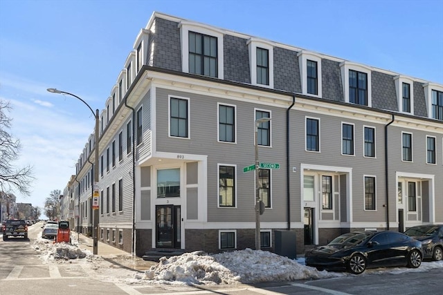 view of snow covered building