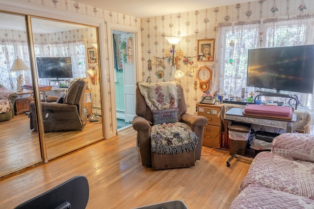 living room with light hardwood / wood-style floors