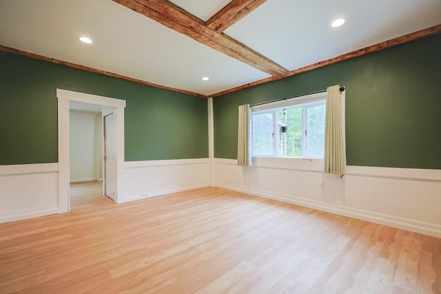 268 Wallace Hill Rd, Townsend, MA 01469 - spare room featuring wood finished floors, wainscoting, recessed lighting, and beam ceiling