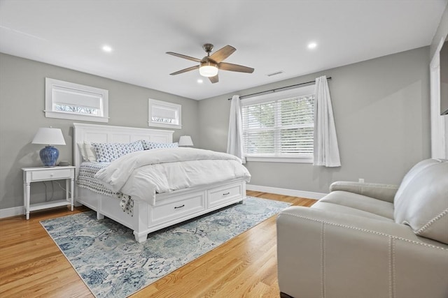 33 Peirce St Unit 1, Waltham, MA 02453 - bedroom featuring light wood-type flooring, baseboards, recessed lighting, visible vents, and ceiling fan