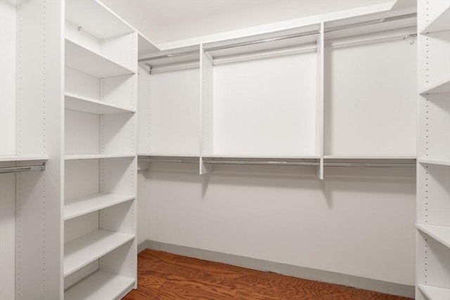 walk in closet with wood finished floors