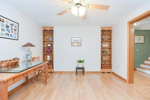 office featuring ceiling fan and light wood-type flooring