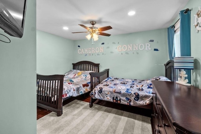 230 Plain, Taunton, MA 02780 - bedroom featuring a ceiling fan, recessed lighting, and wood finished floors