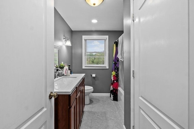230 Plain, Taunton, MA 02780 - bathroom with vanity, toilet, baseboards, and shower / bathtub combination with curtain