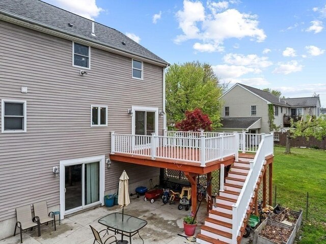 230 Plain, Taunton, MA 02780 - back of property featuring a patio area, a wooden deck, and stairs