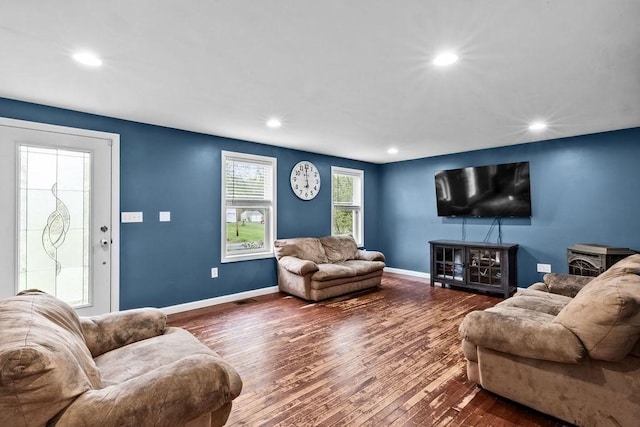 230 Plain, Taunton, MA 02780 - living area with recessed lighting, hardwood / wood-style flooring, and baseboards