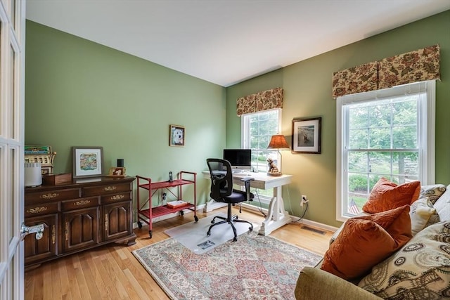 office area featuring light hardwood / wood-style flooring