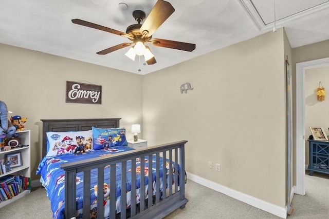 5239 N Main St Unit 7, Fall River, MA 02720 - carpeted bedroom with attic access, baseboards, and ceiling fan
