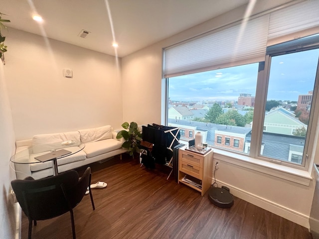 interior space with dark wood-type flooring