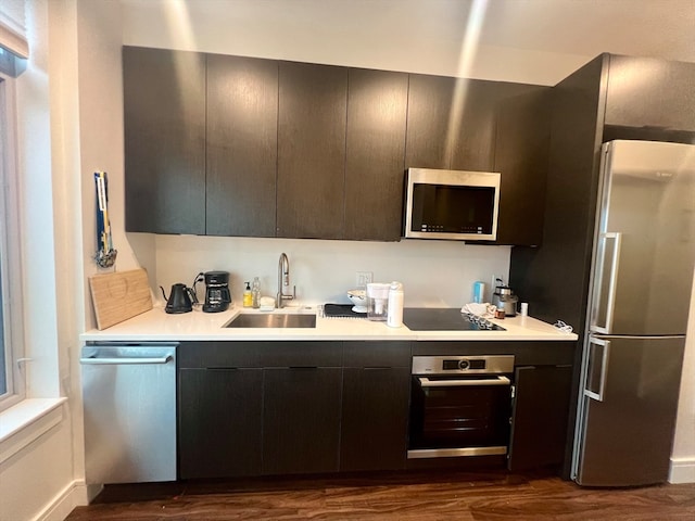 kitchen featuring dark hardwood / wood-style floors, sink, and appliances with stainless steel finishes