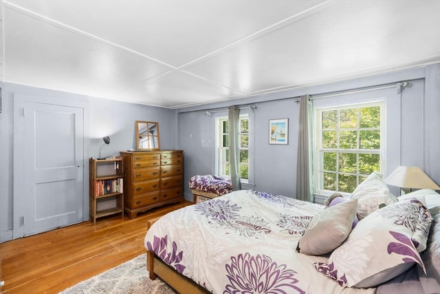 bedroom featuring wood finished floors and multiple windows