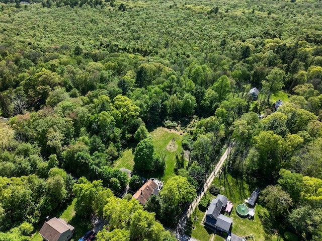 aerial overview of property's location with a heavily wooded area