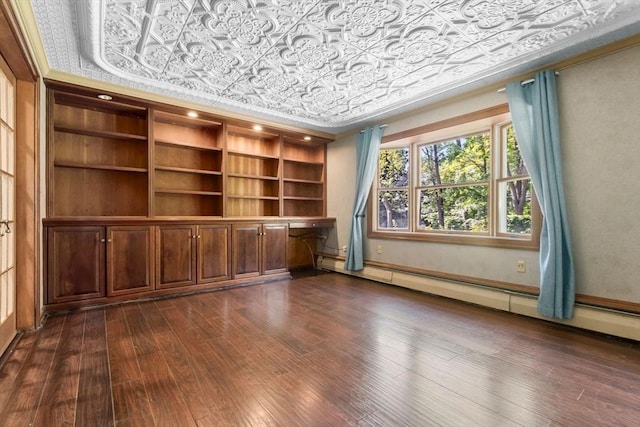 17 Topsfield Rd, Wenham, MA 01984 - unfurnished room with an ornate ceiling, crown molding, dark wood-style floors, and a baseboard heating unit