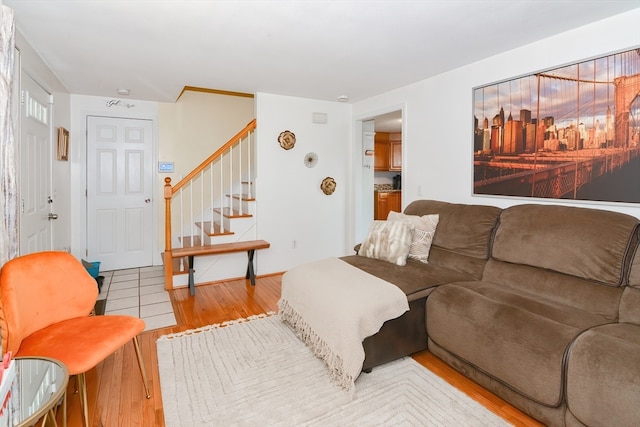 living room with light hardwood / wood-style floors