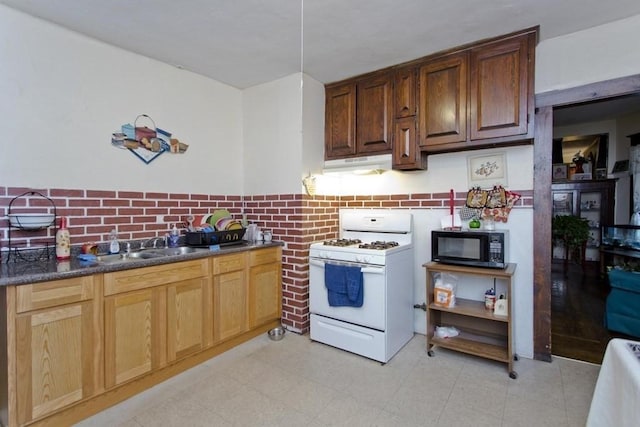 kitchen with white range with gas stovetop and sink