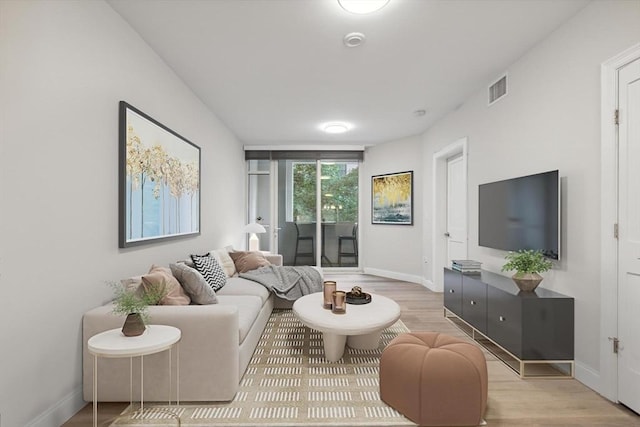 living room with light wood-type flooring