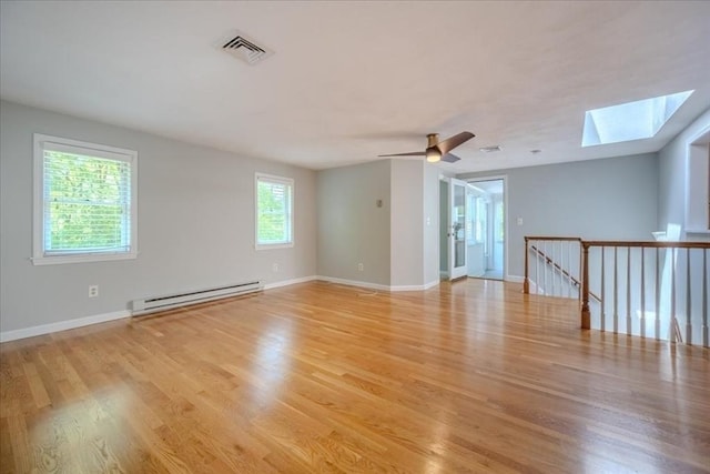 137 Naugler Ave, Marlborough, MA 01752 - empty room featuring a baseboard radiator, a skylight, light wood-style floors, and baseboards