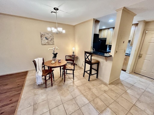 97 Anderer Ln Unit 105, Boston, MA 02132 - dining area featuring baseboards, visible vents, and an inviting chandelier