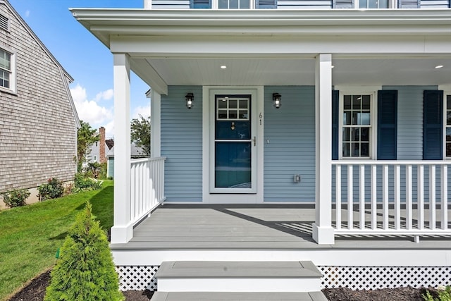 doorway to property with a porch