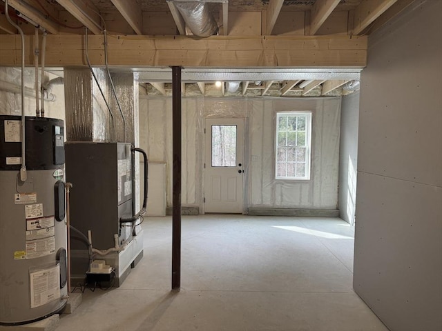 basement with hybrid water heater