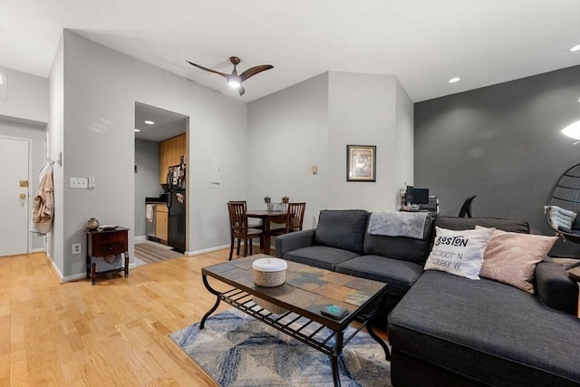 350 W 4th St Unit 103, Boston, MA 02127 - living room featuring light wood finished floors, a ceiling fan, recessed lighting, and baseboards