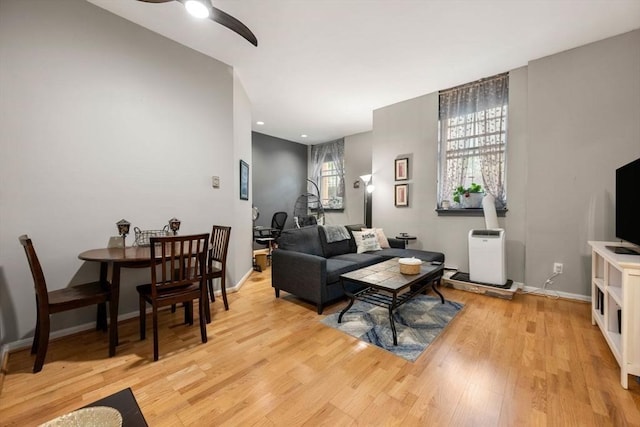 350 W 4th St Unit 103, Boston, MA 02127 - living room featuring light wood finished floors, ceiling fan, baseboards, and recessed lighting