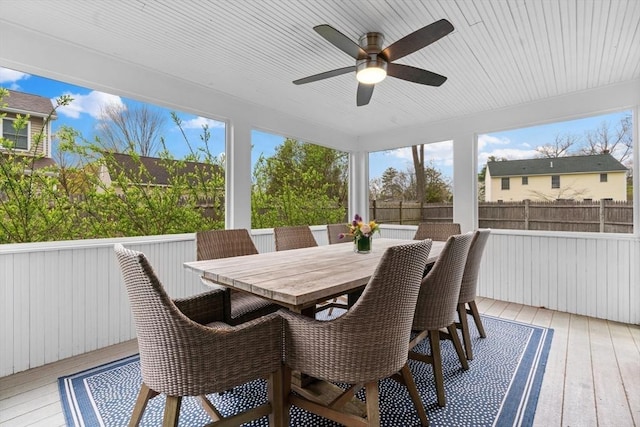 sunroom with a ceiling fan