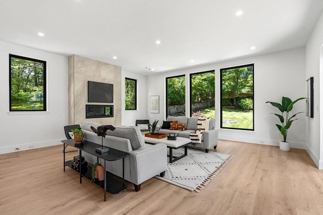 17 Prospect Hill Rd, Lexington, MA 02420 - living area with plenty of natural light, baseboards, recessed lighting, and light wood-style floors