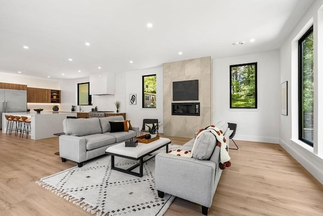 17 Prospect Hill Rd, Lexington, MA 02420 - living room featuring plenty of natural light, light wood finished floors, recessed lighting, and baseboards
