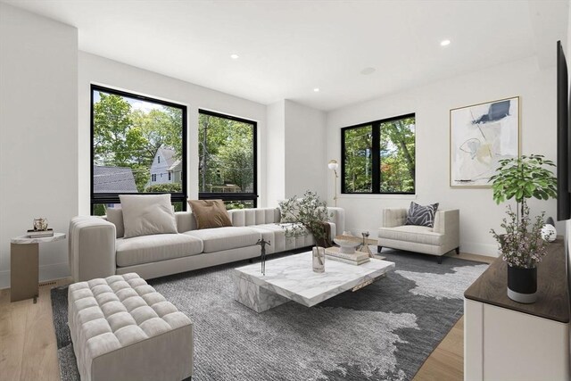 17 Prospect Hill Rd, Lexington, MA 02420 - living area with wood finished floors, healthy amount of natural light, recessed lighting, and baseboards