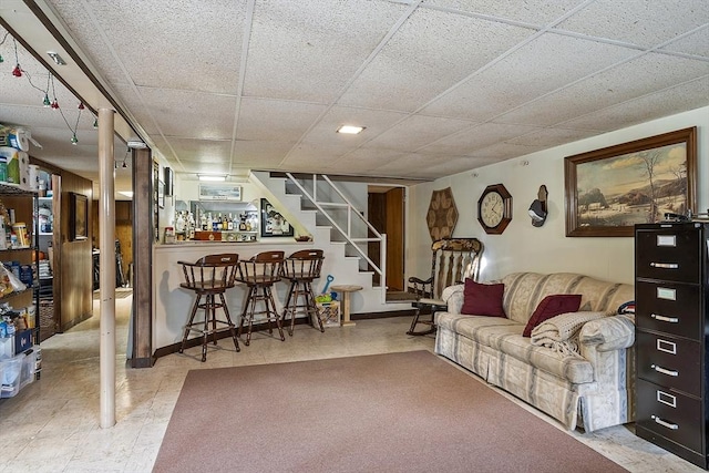 8 Janis Ter, Woburn, MA 01801 - living area with a dry bar, stairs, and a paneled ceiling