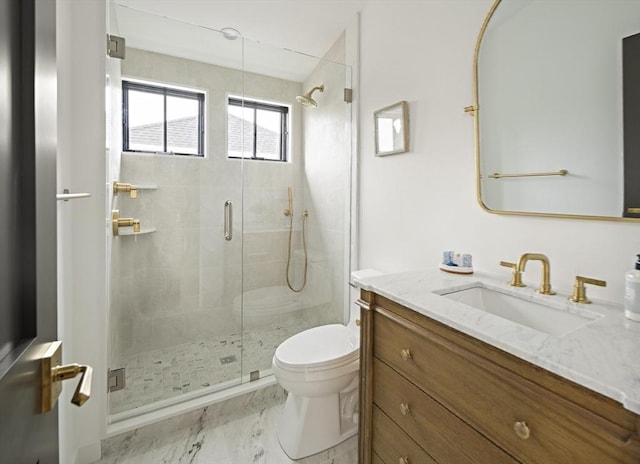 361 Walden Unit 361, Cambridge, MA 02138 - bathroom with vanity, a stall shower, and marble finish flooring