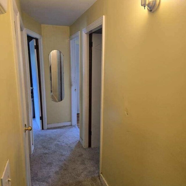 hall featuring carpet floors and baseboards