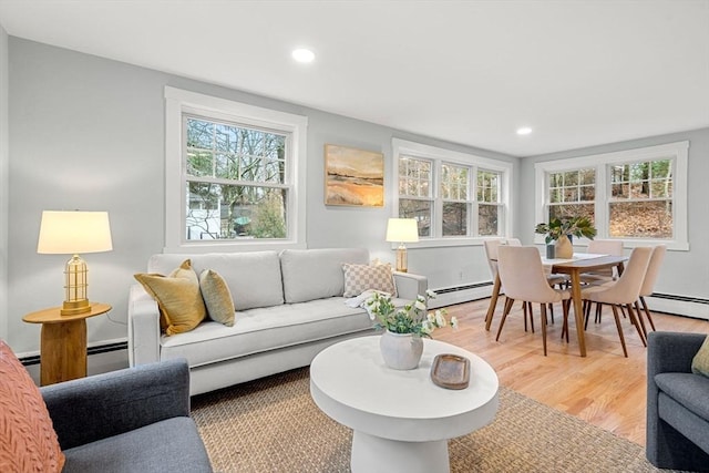 sunroom / solarium with plenty of natural light, a baseboard heating unit, and a baseboard radiator