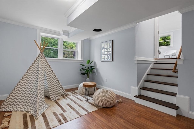 8 Piedmont St, Methuen, MA 01844 - playroom featuring wood finished floors, ornamental molding, and baseboards