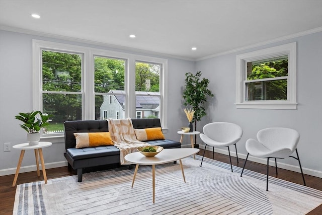 8 Piedmont St, Methuen, MA 01844 - sitting room with crown molding, baseboards, wood finished floors, and recessed lighting