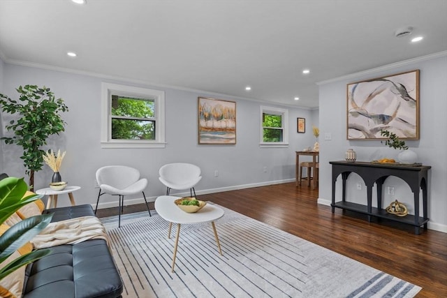 8 Piedmont St, Methuen, MA 01844 - living room featuring ornamental molding, wood finished floors, baseboards, and recessed lighting