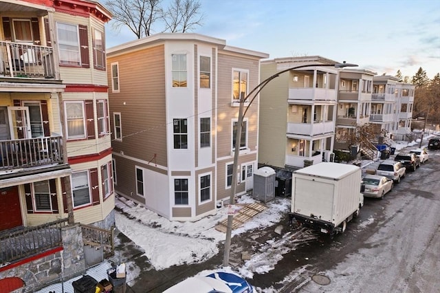 view of snow covered property