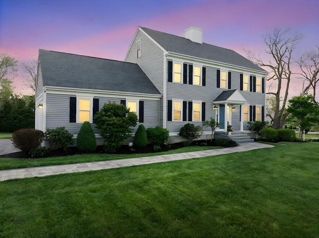 11 Winslow Way, Swansea, MA 02777 - colonial home with a chimney, a yard, and a shingled roof
