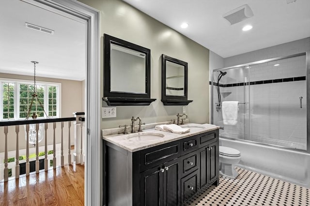 5 Carolina Way, Boxford, MA 01921 - full bathroom with double vanity, combined bath / shower with glass door, and recessed lighting