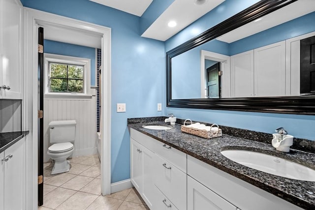 5 Carolina Way, Boxford, MA 01921 - bathroom with double vanity, tile patterned floors, and shower / tub combo with curtain