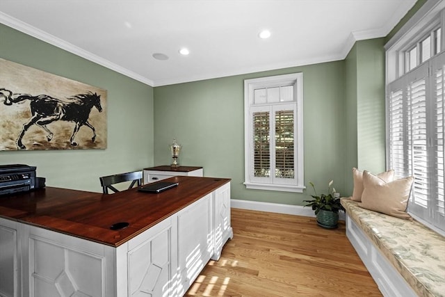 5 Carolina Way, Boxford, MA 01921 - office area with crown molding, light wood finished floors, and recessed lighting