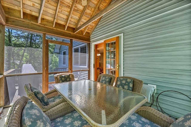 236 Ridge Ave, Otis, MA 01253 - sunroom featuring wooden ceiling and outdoor dining space