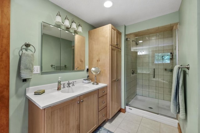 236 Ridge Ave, Otis, MA 01253 - bathroom with a stall shower, vanity, and tile patterned flooring