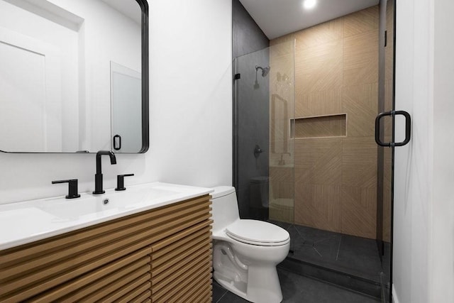 1597 Centre St Unit A, Newton, MA 02461 - bathroom with vanity, a shower stall, and tile patterned flooring