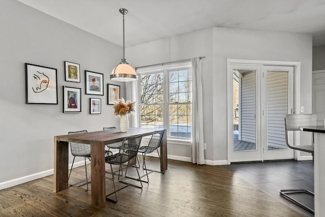 dining room featuring dark wood-style floors and baseboards