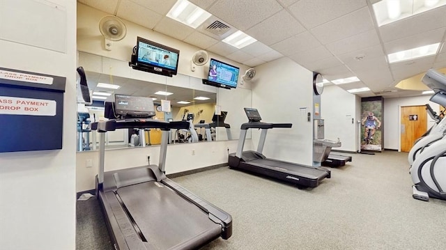 99 Pond Ave Unit 326, Brookline, MA 02445 - workout area with carpet flooring, a drop ceiling, and baseboards