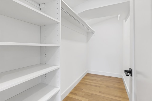 walk in closet with hardwood / wood-style flooring